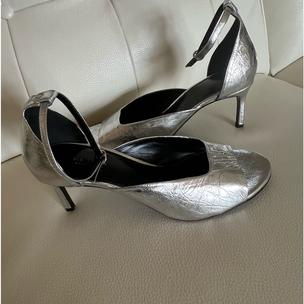 VIA SPIGA silver metallic leather heels - Picture 3 of 10